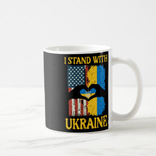 Ich stehe mit Ukraine Amerikanische Flagge Hand He Kaffeetasse