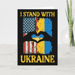 Ich stehe mit Ukraine Amerikanische Flagge Hand He Karte