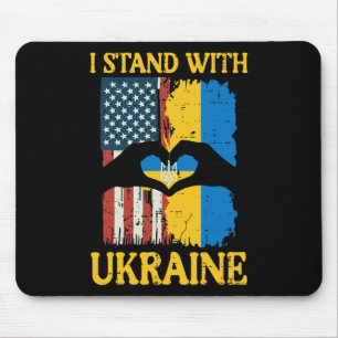 Ich stehe mit Ukraine Amerikanische Flagge Hand He Mousepad
