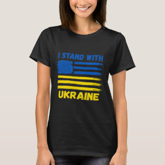 Ich stehe mit Ukraine Blau und Gelb USA-Flagge Ukr T-Shirt