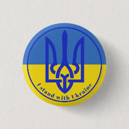 Ich stehe mit Ukraine Blue Yellow Trident Button