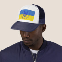 Ich stehe mit Ukraine Blue Yellow Trident Trucker 
