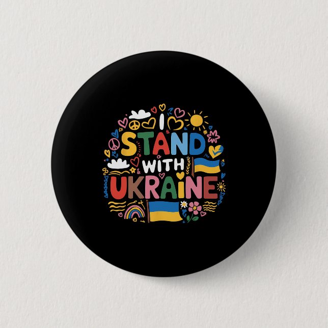 Ich stehe mit Ukraine Farbige Ukraine Frieden Männ Button (Vorderseite)