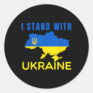 Ich stehe' mit Ukraine-Flaggen-Emblem-Karte Patrio Runder Aufkleber