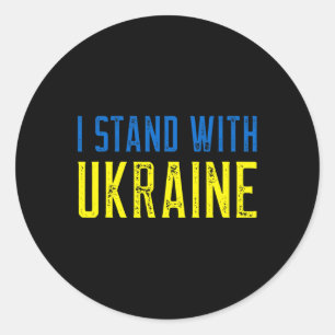 Ich stehe mit Ukraine-Shirt für Unterstützung und  Runder Aufkleber