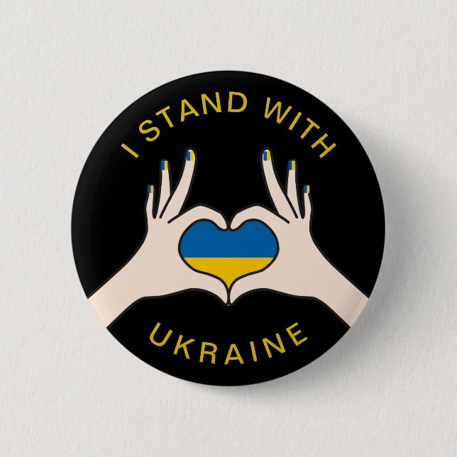 Ich stehe mit ukrainischem Nationalflaggenherz Button (Vorderseite)