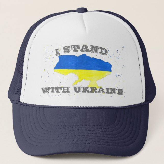Ich stehe mit ukrainischer Flagge Truckerkappe (Vorderseite)