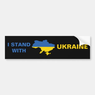 Ich stehe mit ukrainischer Flagge und Karte Autoaufkleber