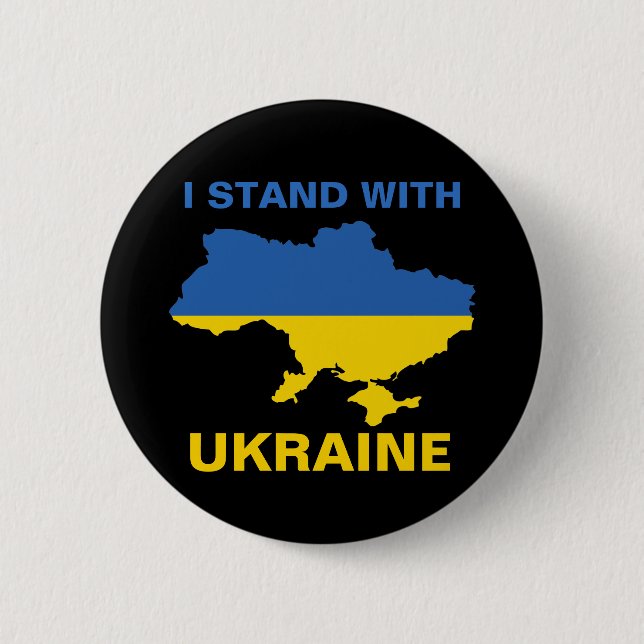 Ich stehe mit ukrainischer Flagge und Karte Button (Vorderseite)