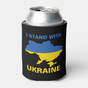Ich stehe mit ukrainischer Flagge und Karte Dosenkühler