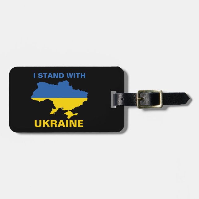 Ich stehe mit ukrainischer Flagge und Karte Gepäckanhänger (Vorderseite horizontal)