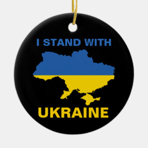 Ich stehe mit ukrainischer Flagge und Karte Keramik Ornament