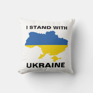 Ich stehe mit ukrainischer Flagge und Karte Kissen