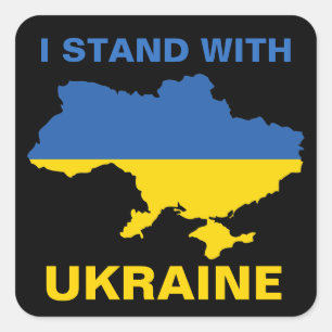 Ich stehe mit ukrainischer Flagge und Karte Quadratischer Aufkleber