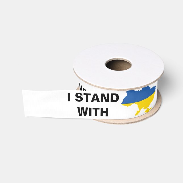 Ich stehe mit ukrainischer Flagge und Karte Ripsband (Spule)