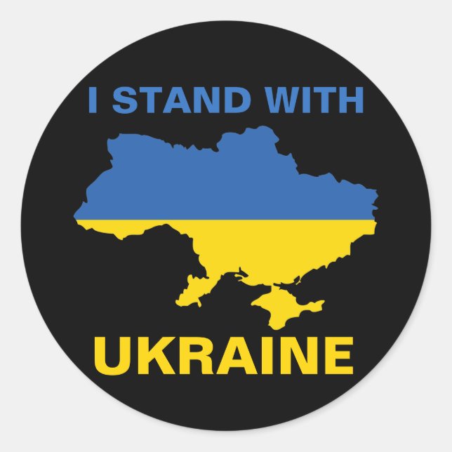 Ich stehe mit ukrainischer Flagge und Karte Runder Aufkleber (Vorderseite)
