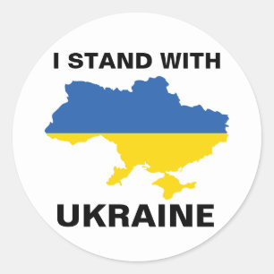 Ich stehe mit ukrainischer Flagge und Karte Runder Aufkleber