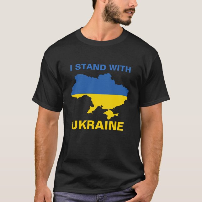 Ich stehe mit ukrainischer Flagge und Karte T-Shirt (Vorderseite)