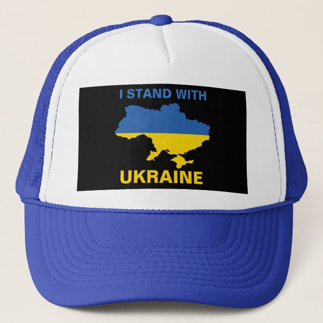 Ich stehe mit ukrainischer Flagge und Karte Truckerkappe (Vorderseite)