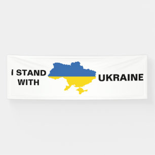 Ich stehe mit ukrainischer Flagge und Kartenbanner Banner