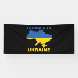 Ich stehe mit ukrainischer Flagge und Kartenbanner Banner