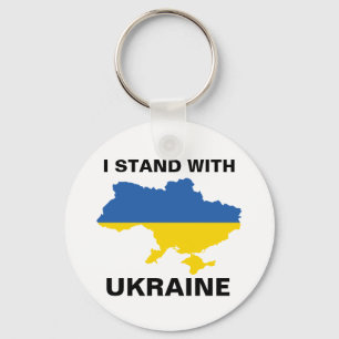 Ich stehe mit ukrainischer Flagge und Kartenkeycha Schlüsselanhänger
