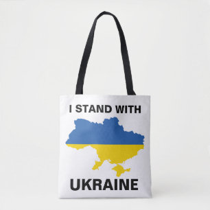 Ich stehe mit ukrainischer Flagge und Tasche B