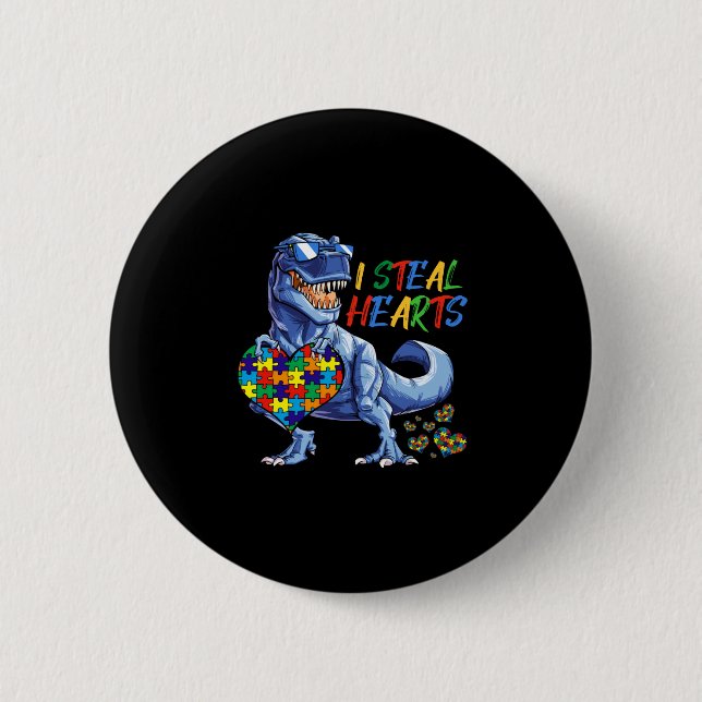 Ich stehle Herz Puzzle Autismus Bewusstsein Dinosa Button (Vorderseite)