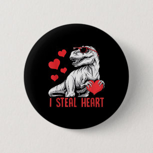 Ich stehle Herz T-rex Dinosaurier Valentine Kids B Button