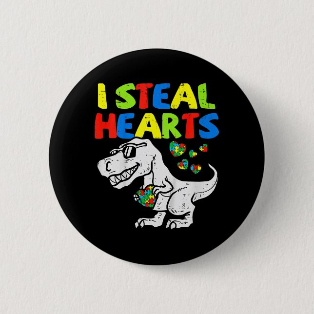 Ich stehle Herz Trex Dinosaur Kinder Jungen Autism Button (Vorderseite)