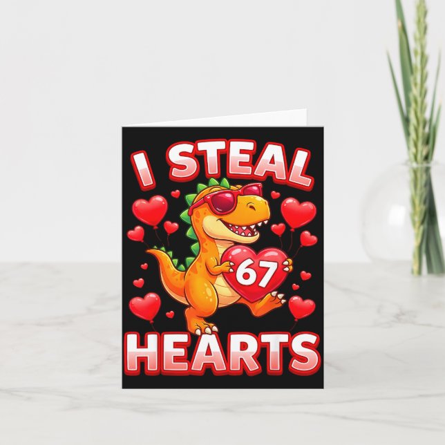 Ich stehle Herzen 67 Trex Kids Valentins Meme Six  Karte (Vorderseite)
