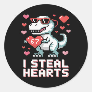 Ich stehle Herzen Lustiger T-Rex Dinosaurier Valen Runder Aufkleber