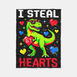 Ich stehle Herzen Pixel Dinosaurier Gamer Valentin Fleecedecke