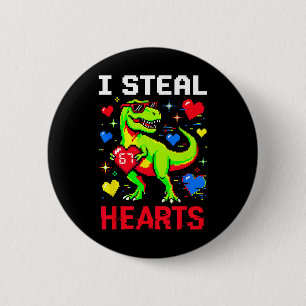 Ich stehle Herzen Pixel-Dinosaurier-Spieler Valent Button