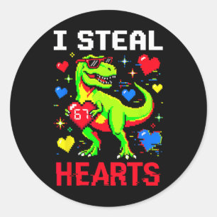 Ich stehle Herzen Pixel-Dinosaurier-Spieler Valent Runder Aufkleber
