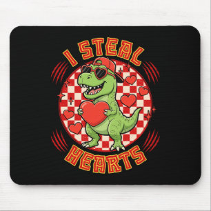 Ich stehle Herzen Retro Karo Valentinstag Dinosaur Mousepad