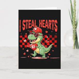 Ich stehle Herzen Valentinsjungen Dinosaurier hält Karte