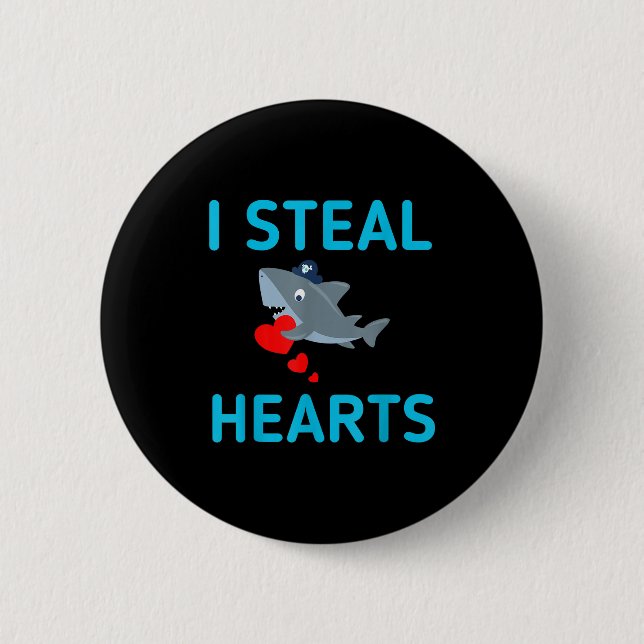 Ich stehle Herzen Valentinstag Hai  Button (Vorderseite)