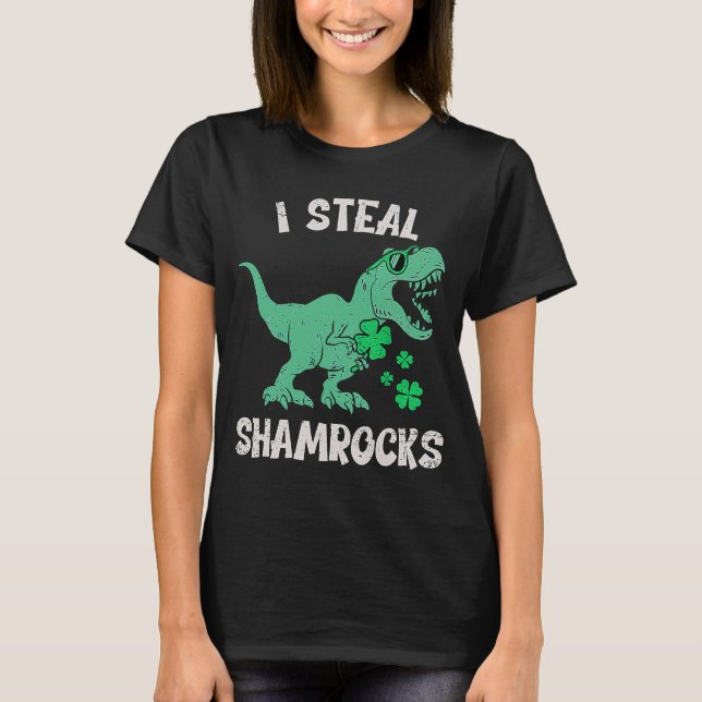 Ich stehle Kleeblätter am Patricktag Dinosaurier T-Shirt (Vorderseite)