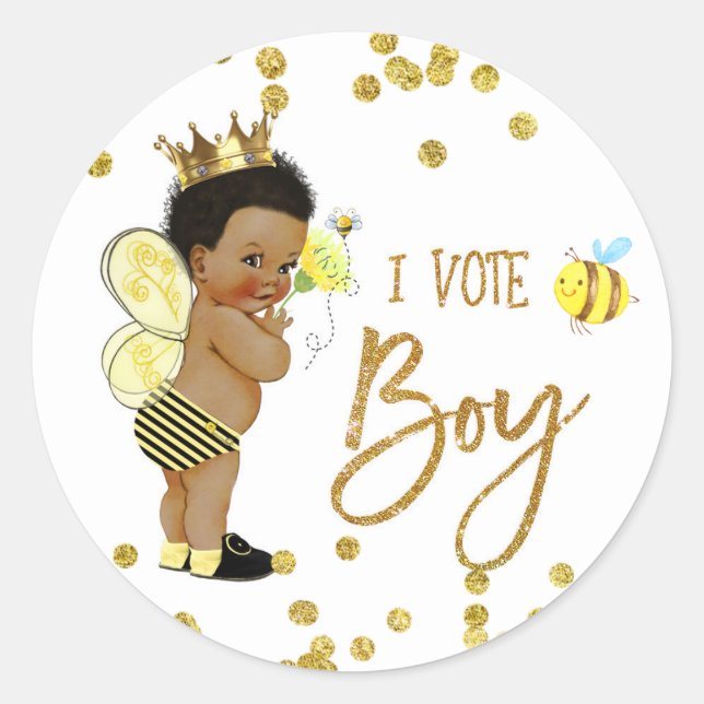 Ich STIMME BOY bee Gender Reveal Spiel Label Runder Aufkleber (Vorderseite)