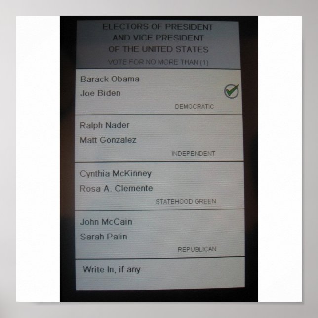 ICH STIMME FÜR BARACK OBAMA POSTER (Vorne)