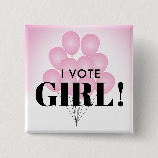 Ich stimme Girl Pink Balloons Gender Reveal Party Button (Vorderseite)