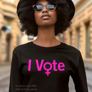 Ich stimme T - Shirt - Frauenzeichen W/Rosa Text