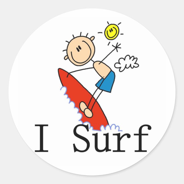Ich surfe T - Shirt und Geschenke Runder Aufkleber (Vorderseite)