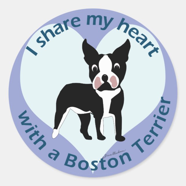Ich teile mein Herz mit einem Boston Terrier Runder Aufkleber (Vorderseite)