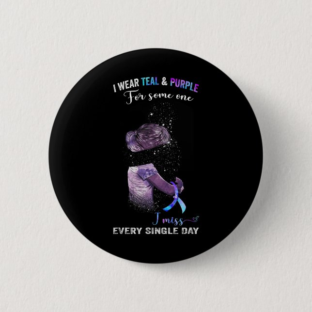 Ich trage Aquamarin und Lila für die Suizidprävent Button (Vorderseite)