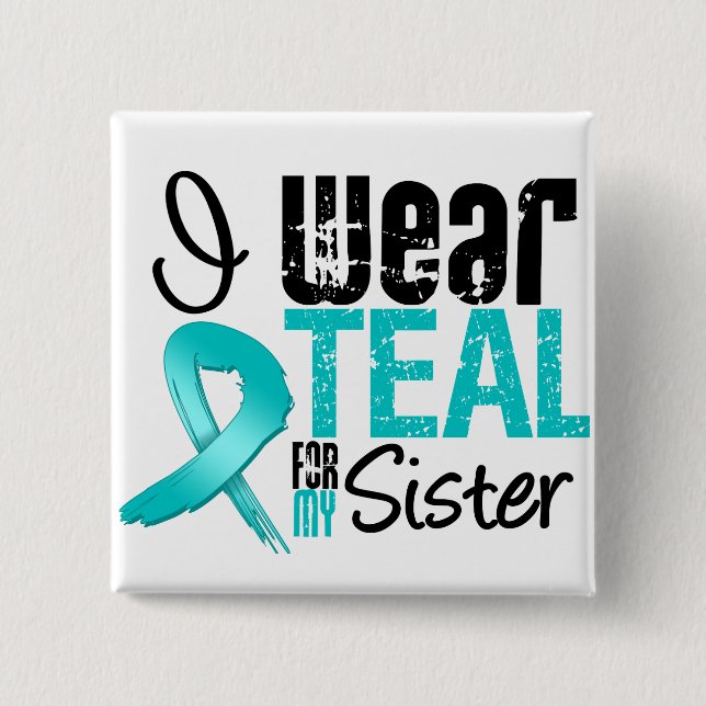 Ich trage Aquamarine Schleife für meine Schwester Button (Vorderseite)