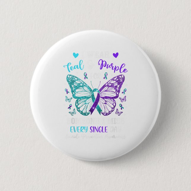 Ich trage Aquamarinen & amp; Lila Suizidprävention Button (Vorderseite)