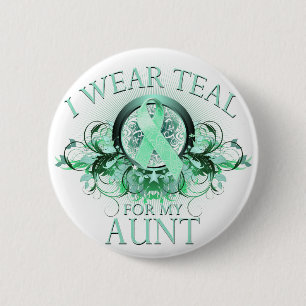 Ich trage aquamarines für meine Tante (Blumen) Button