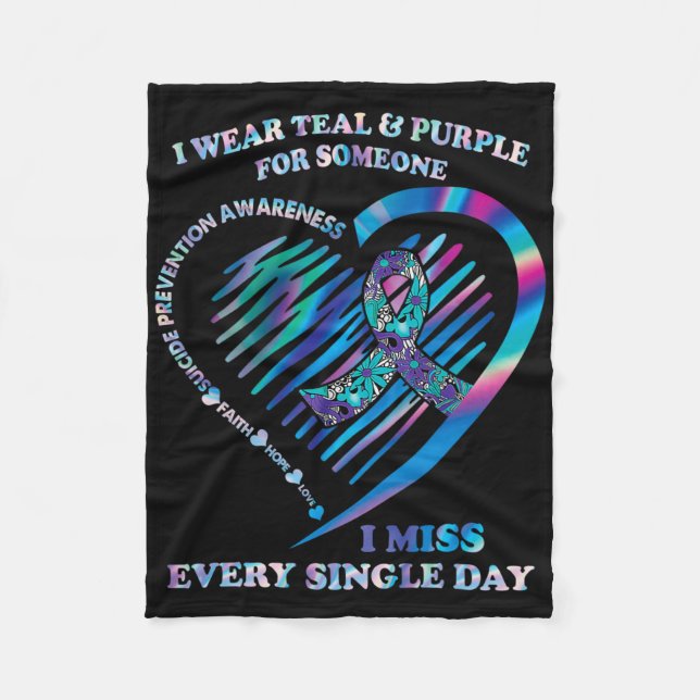 Ich trage Aquamarines und Lila Heart Suicide Preve Fleecedecke (Vorderseite)
